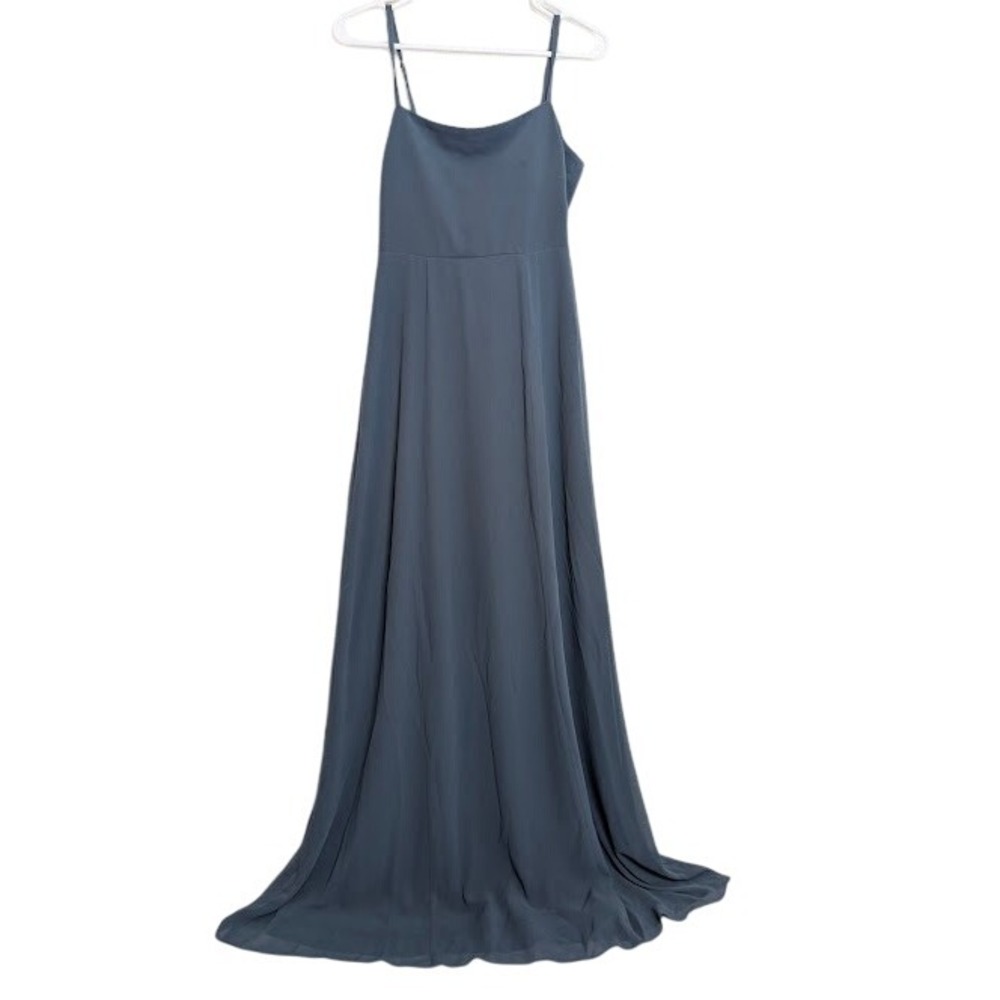 Show Me Your MuMu Lauren Tie Maxi Dress Womens Size‎ Medium Dusty Blue Holiday